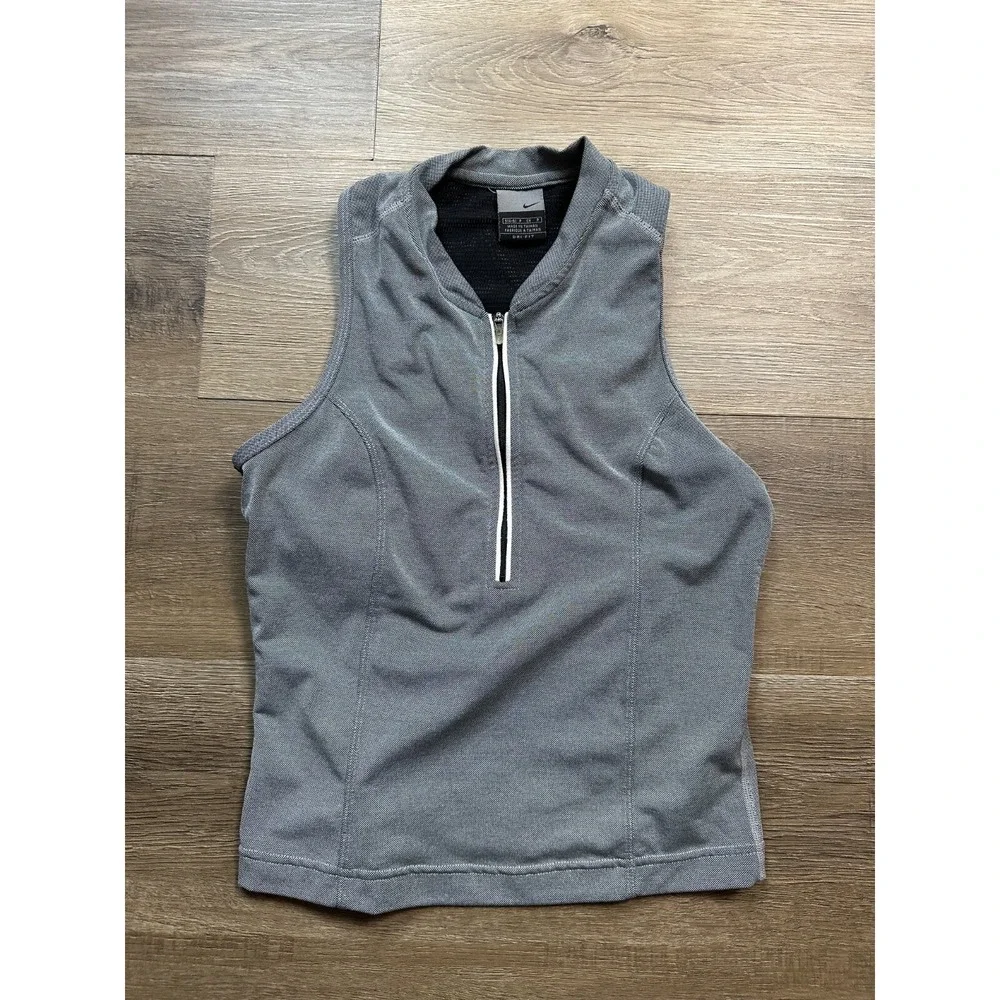 Nike Sleeveless‎ Running Vest Youth Girls S Grey Dr-Fit Logo Zip-Up Athletic